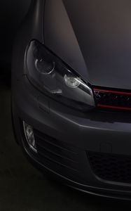Preview wallpaper car, gray, headlight, front view, closeup