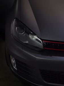 Preview wallpaper car, gray, headlight, front view, closeup
