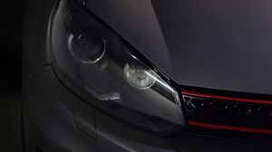Preview wallpaper car, gray, headlight, front view, closeup