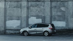 Preview wallpaper car, gray, parking, wall, architecture