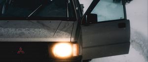 Preview wallpaper car, gray, road, snow, winter