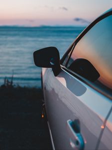 Preview wallpaper car, gray, side view, mirror, door