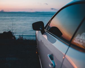 Preview wallpaper car, gray, side view, mirror, door