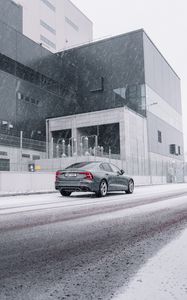 Preview wallpaper car, gray, street, snow