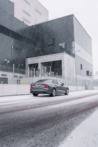 Preview wallpaper car, gray, street, snow