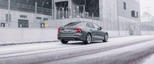 Preview wallpaper car, gray, street, snow