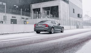 Preview wallpaper car, gray, street, snow