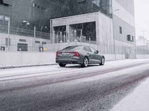 Preview wallpaper car, gray, street, snow
