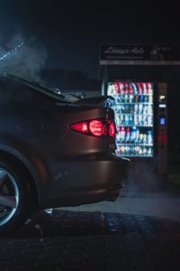 Preview wallpaper car, gray, taillight, backlight, night