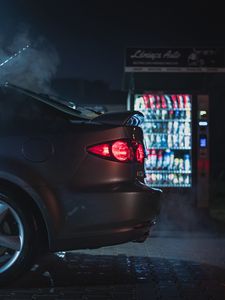 Preview wallpaper car, gray, taillight, backlight, night