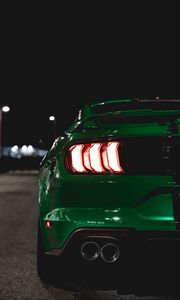 Preview wallpaper car, green, lights, backlight, back view, night