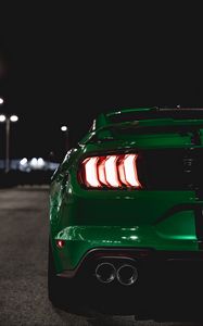 Preview wallpaper car, green, lights, backlight, back view, night