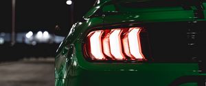 Preview wallpaper car, green, lights, backlight, back view, night