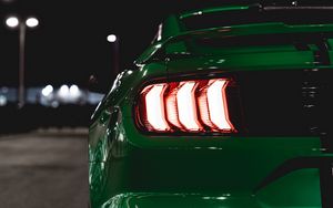 Preview wallpaper car, green, lights, backlight, back view, night