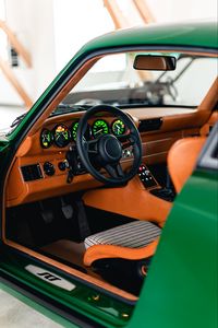 Preview wallpaper car, green, steering wheel, salon