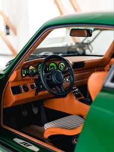 Preview wallpaper car, green, steering wheel, salon