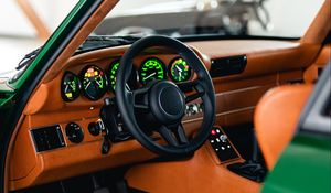 Preview wallpaper car, green, steering wheel, salon