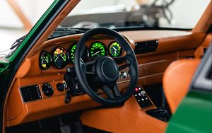 Preview wallpaper car, green, steering wheel, salon