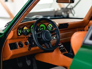 Preview wallpaper car, green, steering wheel, salon