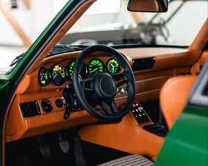 Preview wallpaper car, green, steering wheel, salon