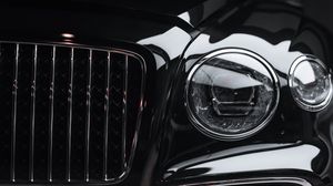 Preview wallpaper car, headlight, black, front view, close-up