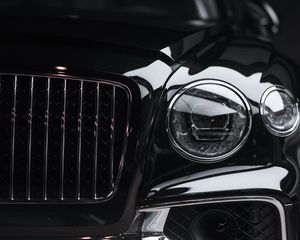 Preview wallpaper car, headlight, black, front view, close-up