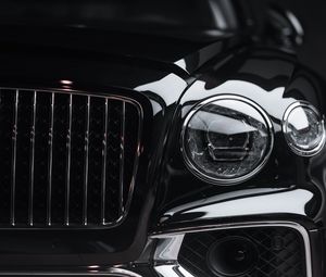 Preview wallpaper car, headlight, black, front view, close-up
