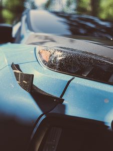 Preview wallpaper car, headlight, closeup, front view, blue