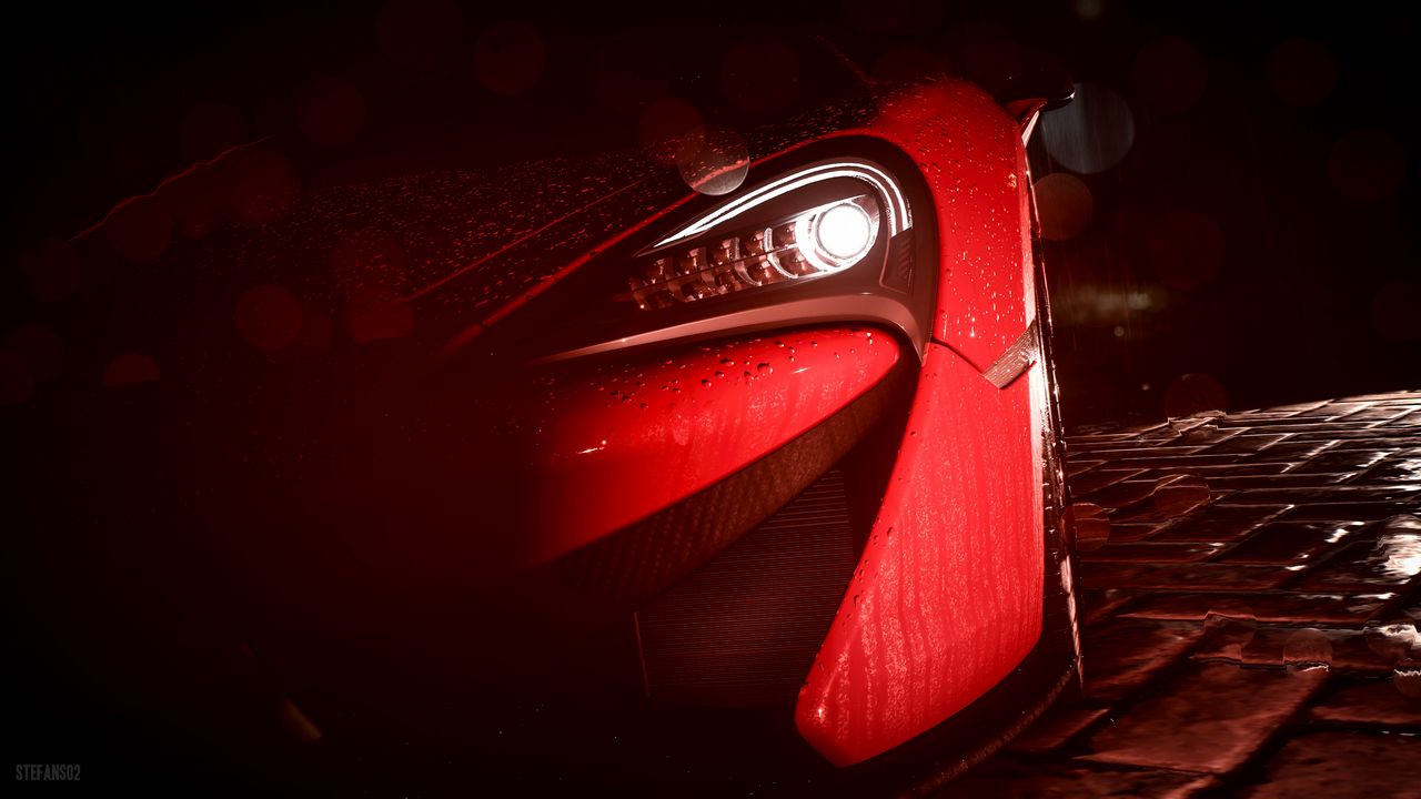 Wallpaper car, headlight, drops, rain, art