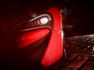 Preview wallpaper car, headlight, drops, rain, art