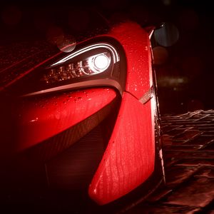 Preview wallpaper car, headlight, drops, rain, art