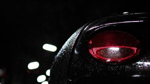 Preview wallpaper car, headlight, drops, moisture, night, dark