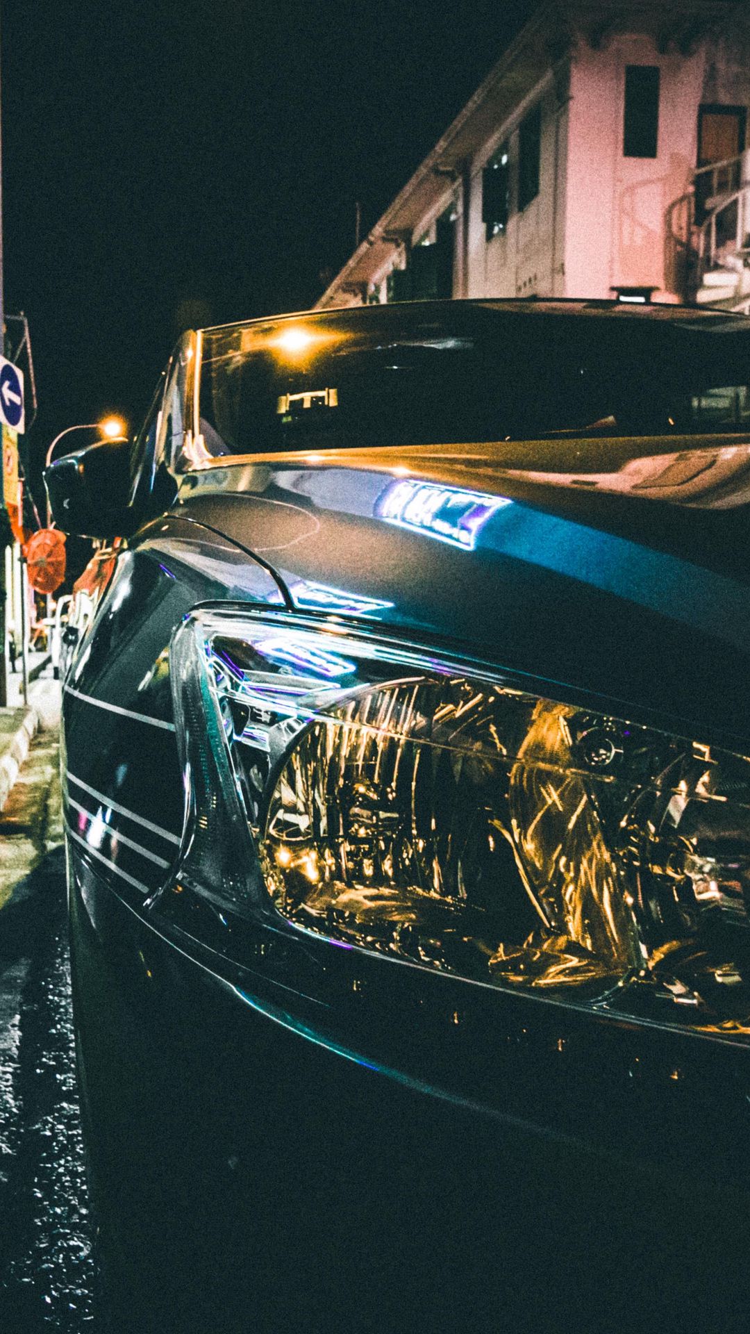 1080x1920 Wallpaper car, headlight, evening