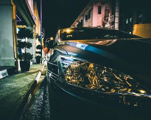 Preview wallpaper car, headlight, evening