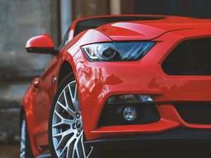 Preview wallpaper car, headlight, front view, red