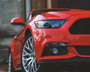 Preview wallpaper car, headlight, front view, red