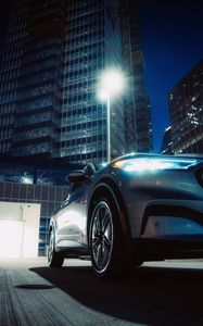 Preview wallpaper car, headlight, gray, light, night