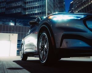 Preview wallpaper car, headlight, gray, light, night