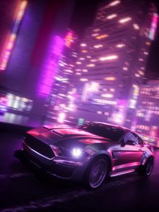 Preview wallpaper car, headlight, neon, night, lights, art