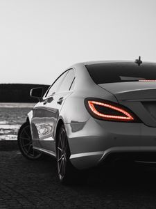 Preview wallpaper car, headlight, rear view, sports car, bw