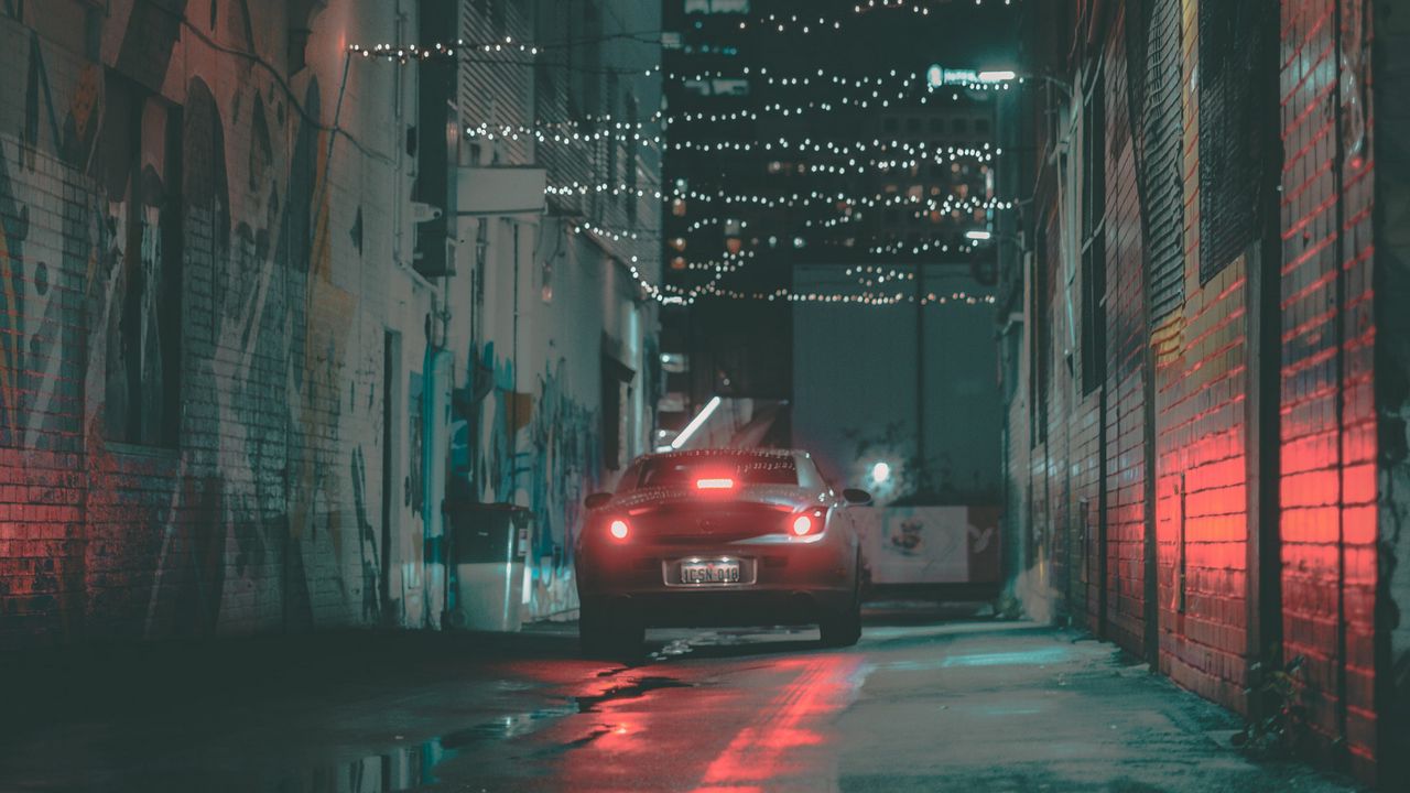 Wallpaper car, headlights, glow, street, dark