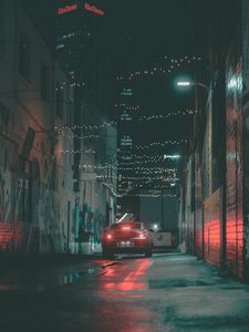 Preview wallpaper car, headlights, glow, street, dark