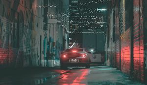 Preview wallpaper car, headlights, glow, street, dark