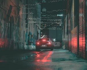 Preview wallpaper car, headlights, glow, street, dark