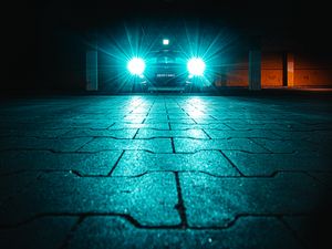 Preview wallpaper car, headlights, light, bright, night, darkness