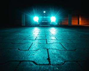 Preview wallpaper car, headlights, light, bright, night, darkness