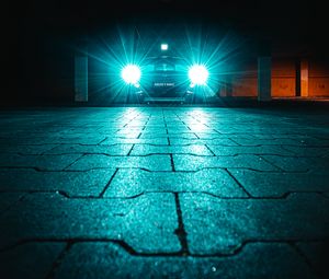 Preview wallpaper car, headlights, light, bright, night, darkness