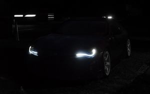 Preview wallpaper car, headlights, night, dark
