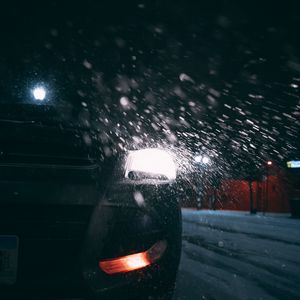 Preview wallpaper car, headlights, rear view, snow, night