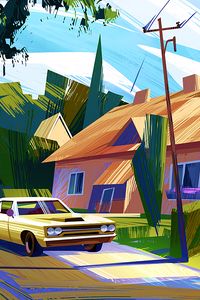 Preview wallpaper car, house, art, colorful